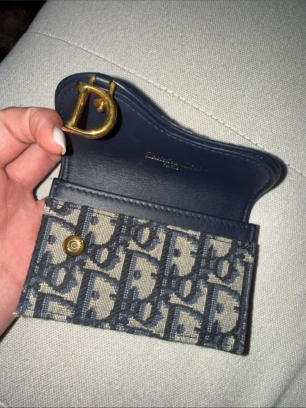 Dior Oblique Canvas Mini Saddle Cardholder in Blue and Beige
